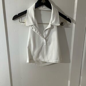 White Collared Women's Top w Open Back